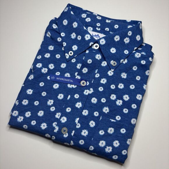 Southern Tide Performance Blue Floral Men's S Button Down Short Sleeve Shirt New - Picture 2 of 8